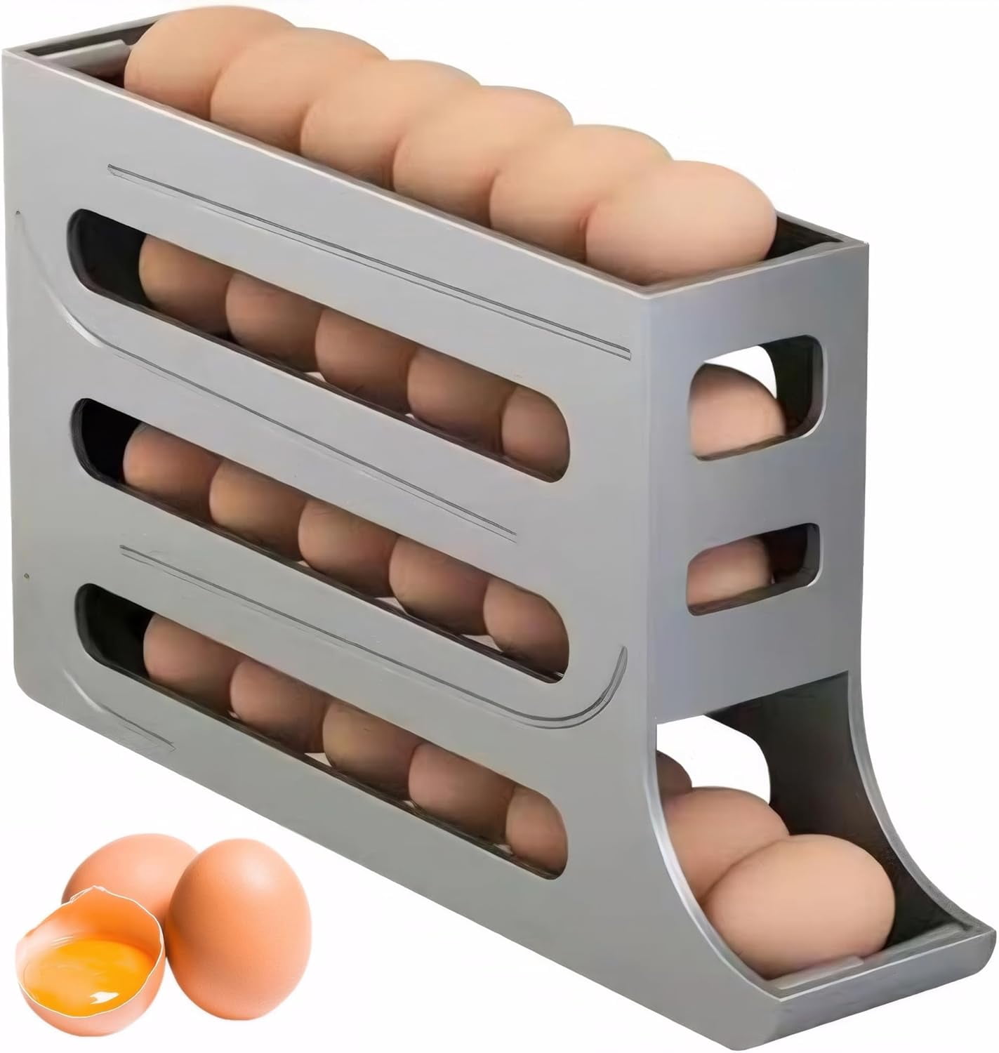 4 Layers Egg Holder for Fridge: Automatic Roll off Egg Organizer for Refrigerator,Eggs 30 Count Egg Container for Refrigerator,Egg Storage for Refrigerator Space-Saving,Height 8",Width 2.7"
