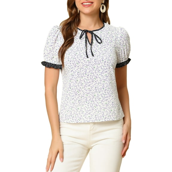 MODA NOVA Junior's Spring Summer Tie V Neck Short Sleeve Floral Blouse