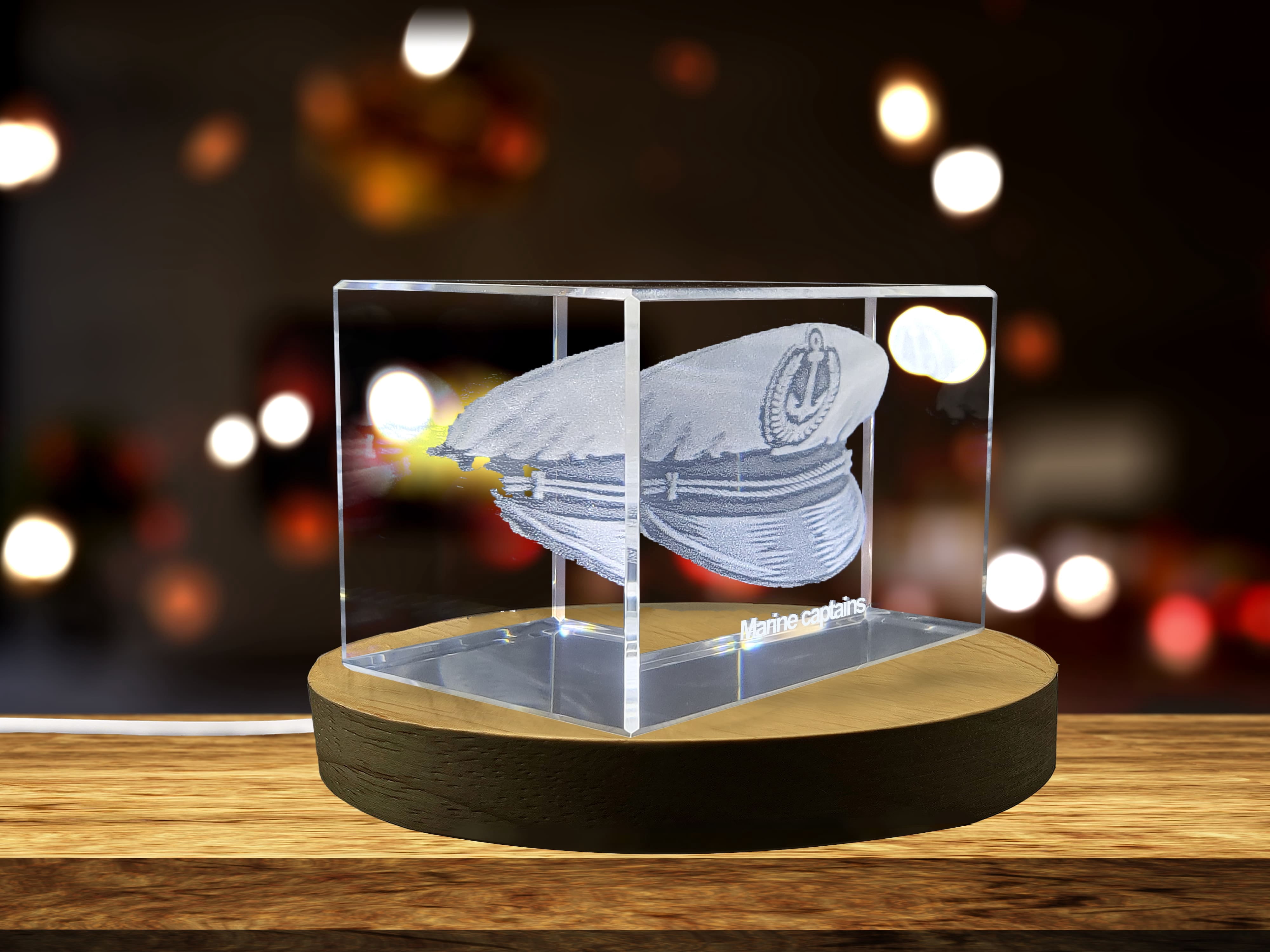 A Captain's Command | Marine captains cap 3D Engraved Crystal