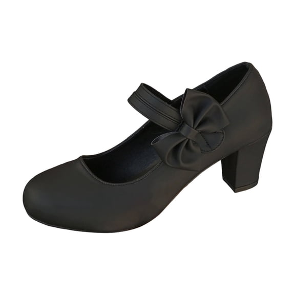 longantii Women's Mary Jane Vintage Heels with Bow Pumps Closed Toe Sweet Ankle Strap Elegant Comfortable Formal Dressy Ladies Shoes Black