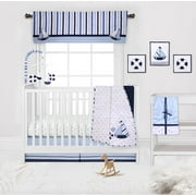 Bacati Little Sailor 10-Piece Nursery-in-A-Bag Boys' Crib Bedding Set 100 Percent Cotton Percale Boys Crib Bedding Set with 2 Crib Fitted Sheets For US Standard Cribs