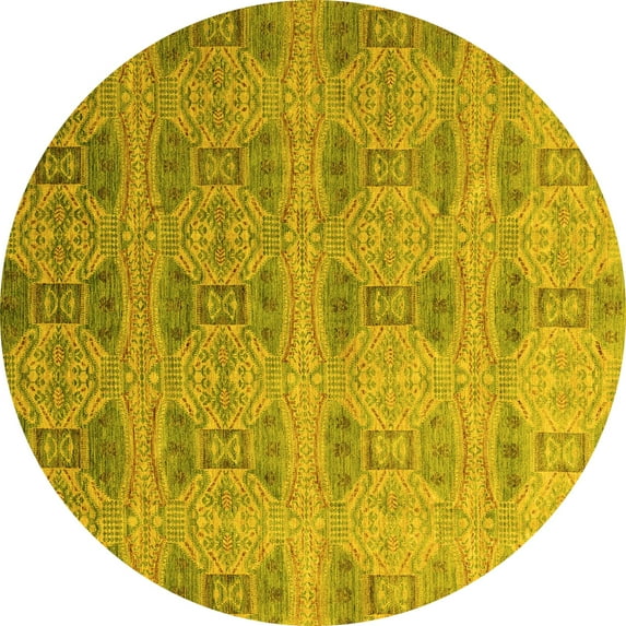 Ahgly Company Indoor Round Oriental Yellow Modern Area Rugs, 5' Round