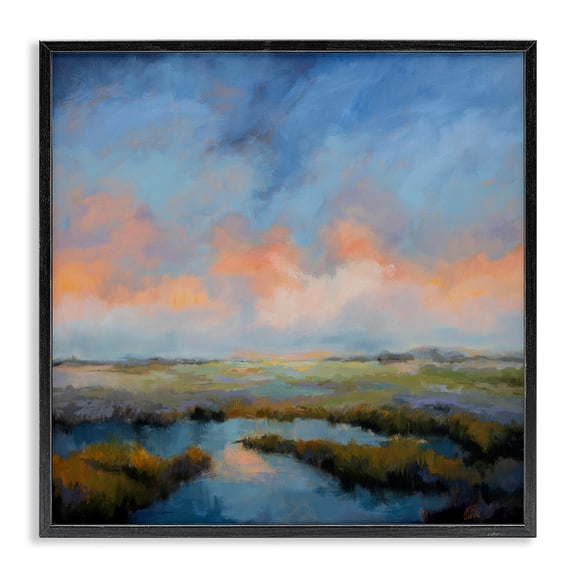 Stupell Industries Pastel Cloud Reflection Landscape & Nature Painting Black Framed Art Print Wall Art, 12 x 12