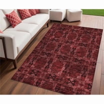 HomeRoots 563398 5 x 8 ft. Burgundy & Black Floral Medallion Washable Non Skid Indoor Outdoor Rectangle Machine Woven Area Rug