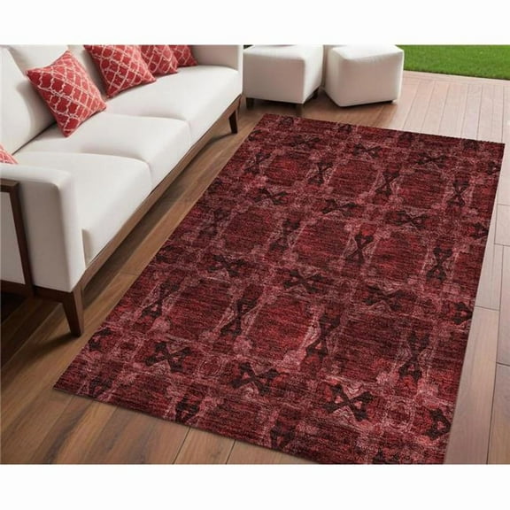 HomeRoots 563398 5 x 8 ft. Burgundy & Black Floral Medallion Washable Non Skid Indoor Outdoor Rectangle Machine Woven Area Rug