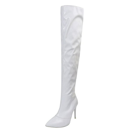 

fvwitlyh Winter Boots for Women Slouchy Boots for Women Over The Knee Ladies Fashion Solid Color Bright Leather Side Zipper Long Boots Women No Heel