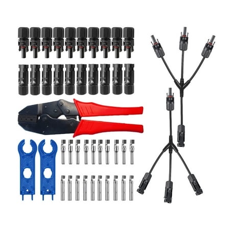 

10 Pairs Male/Female Solar Panel Cable Connectors with Crimping Pliers 1 To 3 Branch Y Type Branch Connector Spanner Assembly Tool for Pv System Ip67 Waterproof Diy Cable Accessories Tool