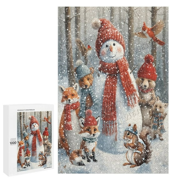 Snowman With Animal Jigsaw Puzzles for Adults 1000 Piece Puzzle for Adults 1000 Pieces Puzzle Challenging Puzzle Perfect for Game Nights,Wooden