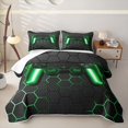 thumbnail image 2 of Erosebridal Gamepad Games Twin Quilt Set,Green Hexagon Geometric Twin Coverlet Set For Boys,2 Pieces, 2 of 7