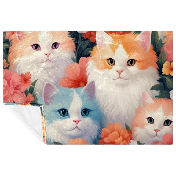 Cat Fluffy Microfiber Throw Blanket - Soft and Warm Printed Lightweight Blanket for Sofa, Bed, Couch, Office, Camping - Cozy Blankets & Throws for All Occasions