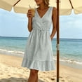 thumbnail image 6 of ClodeEU Women's Sleeveless V Neck Ruffle Hem Midi Dress,Casual Drawstring Waist Flowy Sundress Gray,Women's Plus XL, 6 of 8