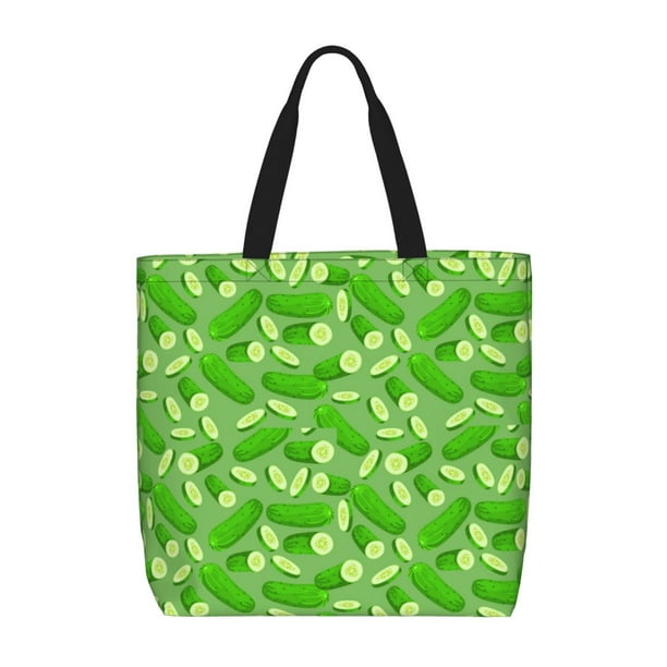 Fotbe Green Cucumber Bolsa Tote con Estampado para Mujer, Bolsos con Cremallera, Bolsa de Hombro Casual de Gran Capacidad con Bolsillos Internos