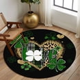 thumbnail image 2 of Round Area Rug 5 Ft, St. Patrick's Day Washable Non-Slip Circle Carpet for Living Room/Bedroom, Green Shamrock Leaf Gold Leopard Love Black Low-Profile Runner Mats Collection Rugs for Indoor, 2 of 8