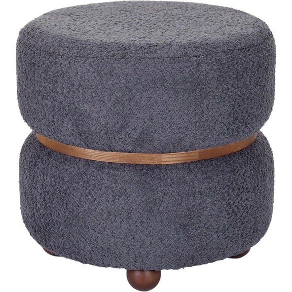 Aria Home Esme Round Ottoman Pouf Stool – 17", Gray, Living Room Accent Seat