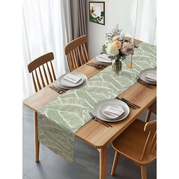 Table Runner Tropical Plants Palm Leaf Dresser Scarves 13x72 Inch,Linen Table Runners Retro Style Background Tablerunner for Home Dining Indoor Outdoor Wedding Party Tabletop Decor