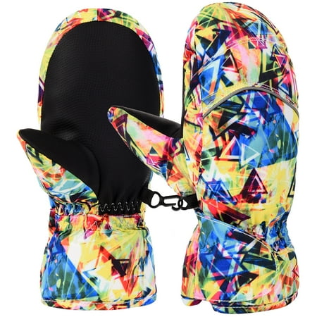 Vbiger Warm Skiing Skating Kids Gloves Waterproof Full Finger Mittens With Fleece Lining in Winter and Autumn, Multi-color, M