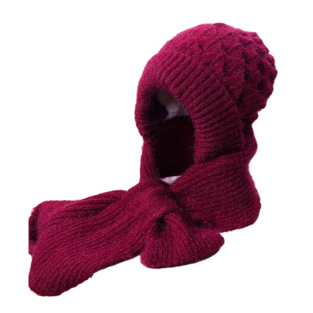 Minnieouse Cálido con estilo, con bufanda con capucha, varios colores disponibles, gorro con protección para los oídos integrado, bufanda Sombreros Vino rojo