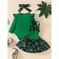thumbnail image 3 of Newborn Baby Girl St. Patrick's Day Outfits Ruffle Long Sleeve Romper Lucky Clover Suspender Dress 3 6 9 12 18 Months Spring Clothes, 3 of 8
