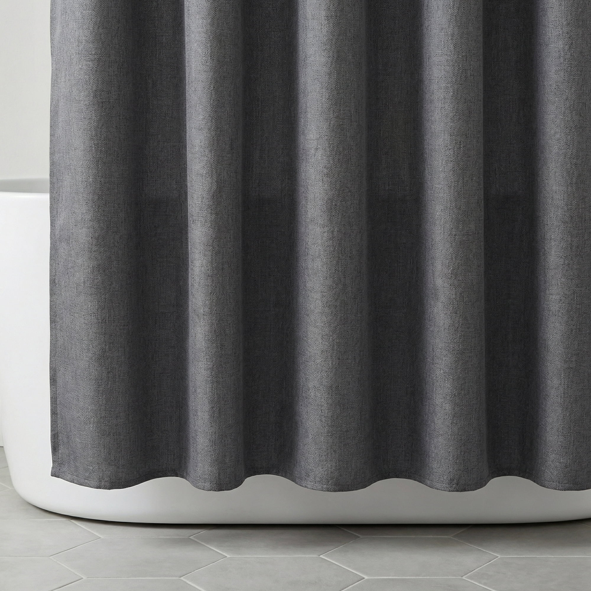 Unique Bargains Solid Color Linen-Like Shower Curtain with Hooks Grey 71"W x 71"L