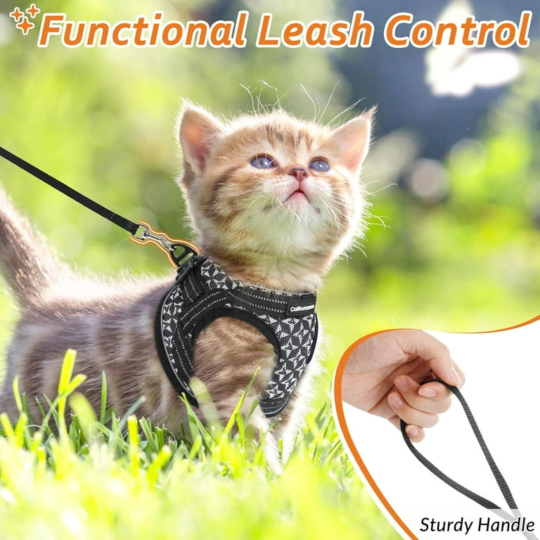 CatRomance Cat Harness and Leash Set Escape Proof for Walking Safe Adjustable Small Large Kitten Vest with Reflective Strip for Kitty Easy Control Comfortable Soft Outdoor Harnesses Black Small Walmar...