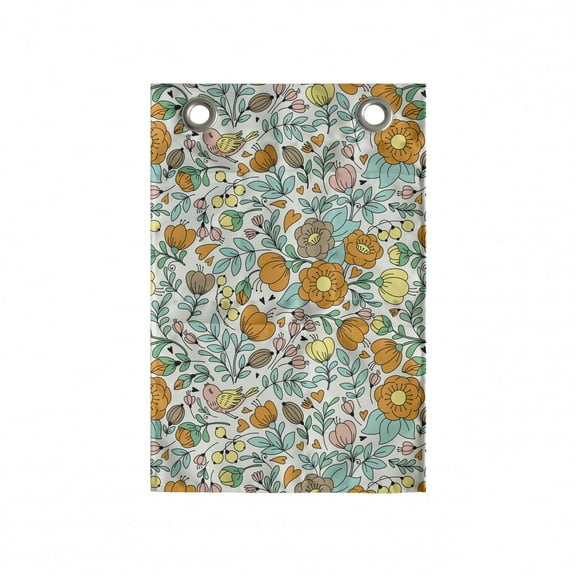 Floral Hanging Pocket Organizer, Colorful Flowers and Birds Humming Cheerful Vibes of Summer, Printed Polyester Storage Bag with Pockets, 14" x 20", Seafoam Marigold