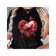 thumbnail image 1 of Camiseta de mujer con estampado de pájaros y corazones de San Valentín - Cuello redondo, informal, deportiva, 1 of 6