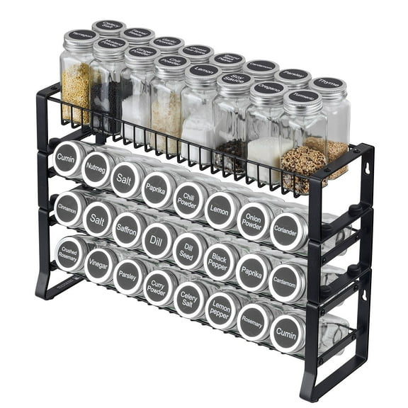 Adjustable Spice Rack Organizer - 18x11 Inch Cabinet & Countertop Storage for Seasoning Jars