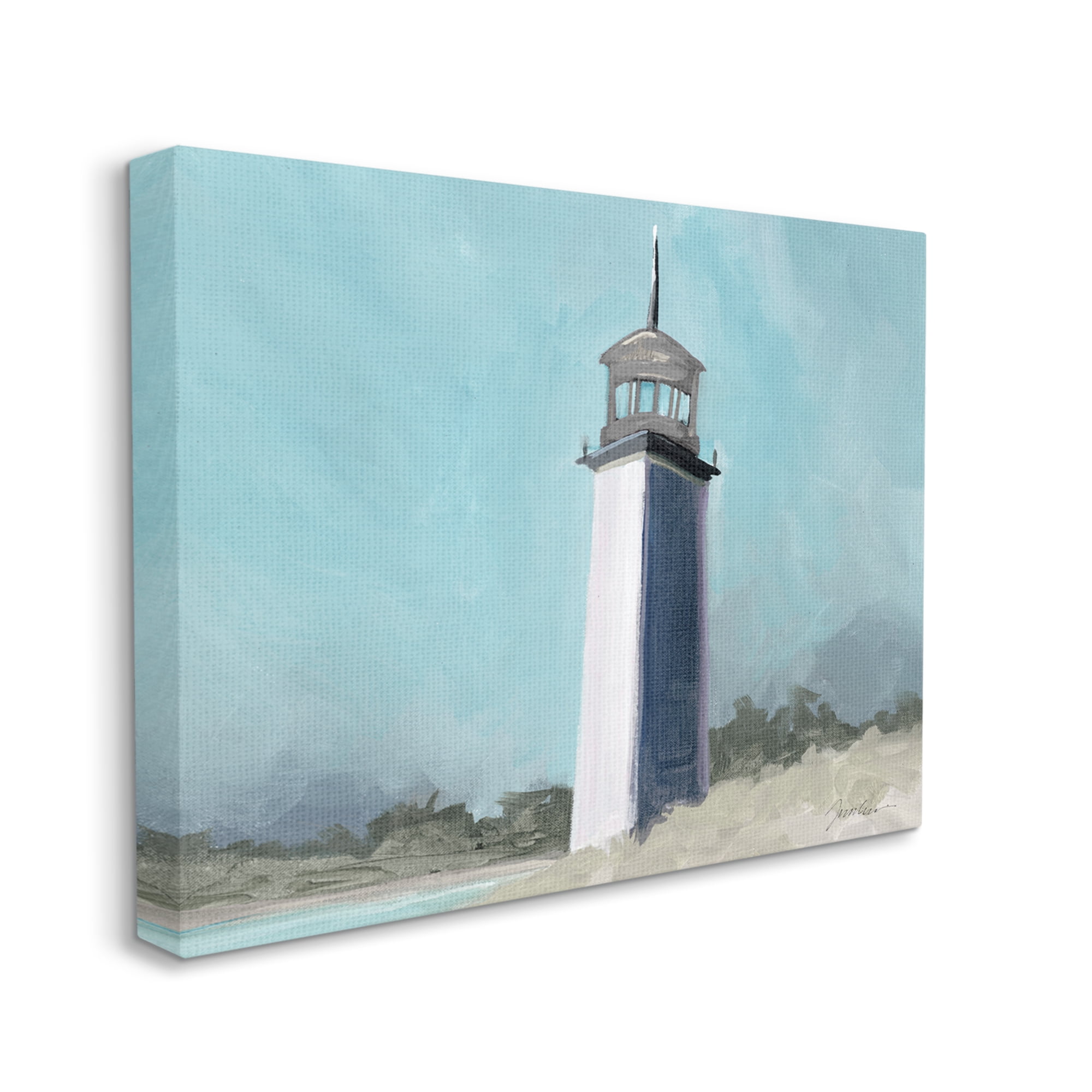 Stupell Industries Muted Lighthouse Landscape Nature Painting Gallery Wrapped Canvas Print Wall Art, 20 x 16