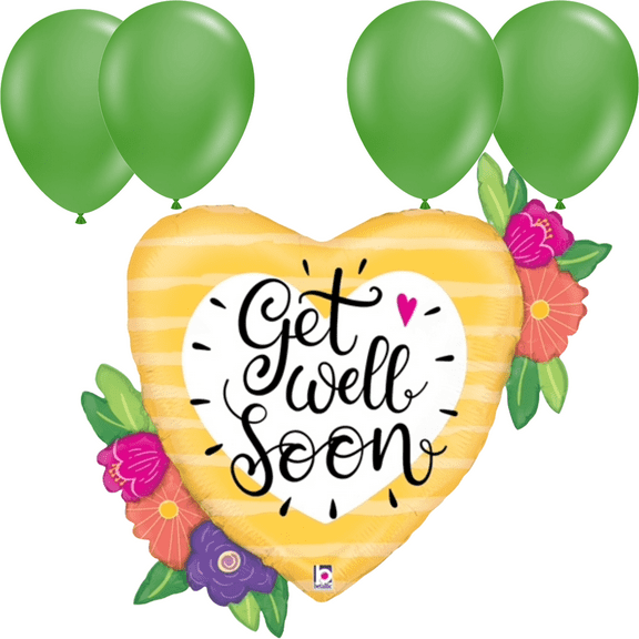 LoonBalloon 35 Inch Get Well Soon Flowers Balloon with 4 Latex Balloons – Vibrant & Cheerful Get Well Soon Balloon Set