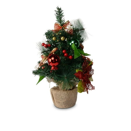 18" Tall Mini Artificial Christmas Tree with Ornaments, Home Decoration