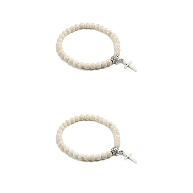 ZheElen Versatile And Trendy Adjustable Beaded Bracelet For All Ages Cross Pendant Bracelets Blended Beaded Bracelets Gift Yellow thread pine 2Set