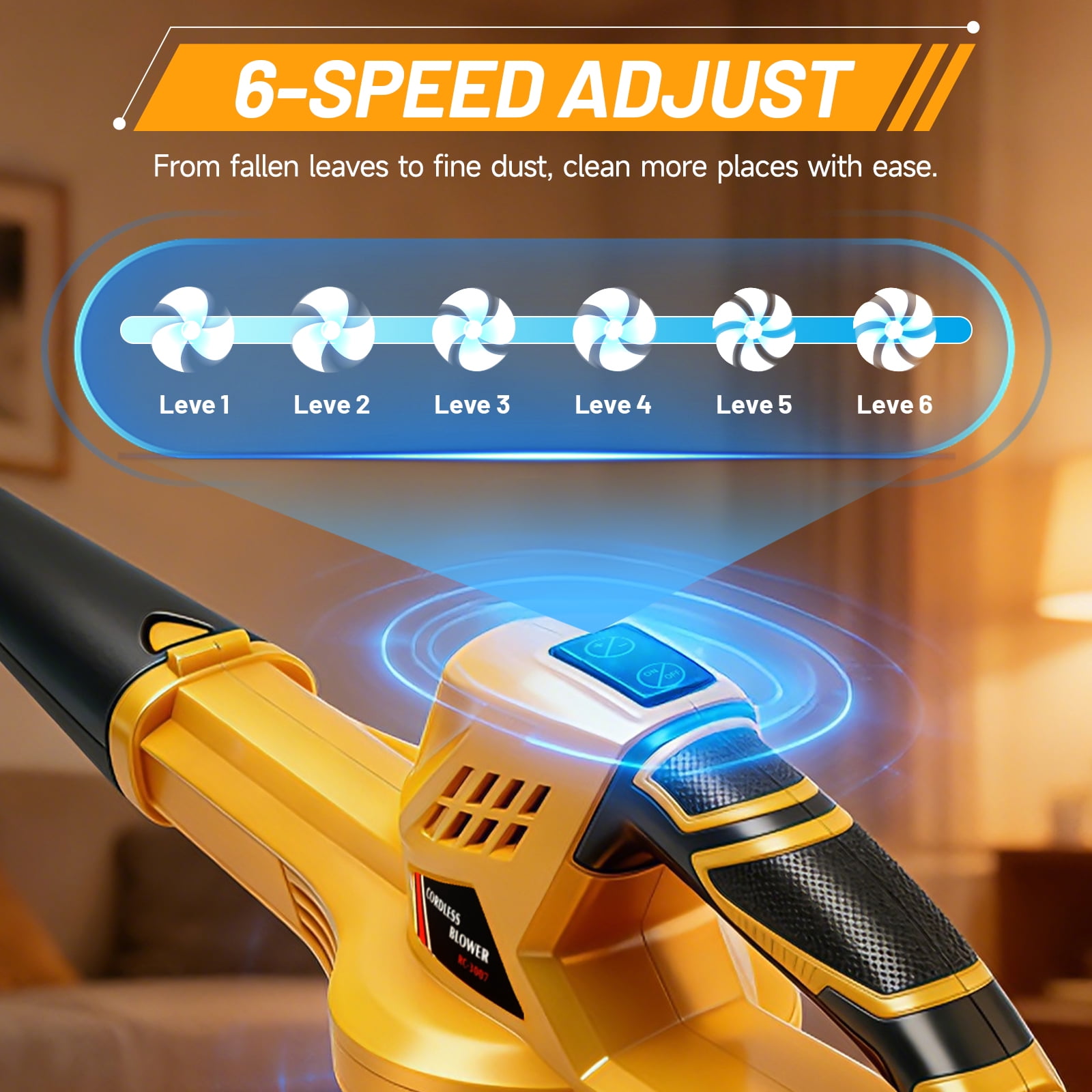 Cordless Leaf Blower, 6-Speed 158CFM 111MPH Powerful Electric Blower with 2 x 2.0Ah Batteries for Lawn, Patio & Dust Cleaning, Yellow