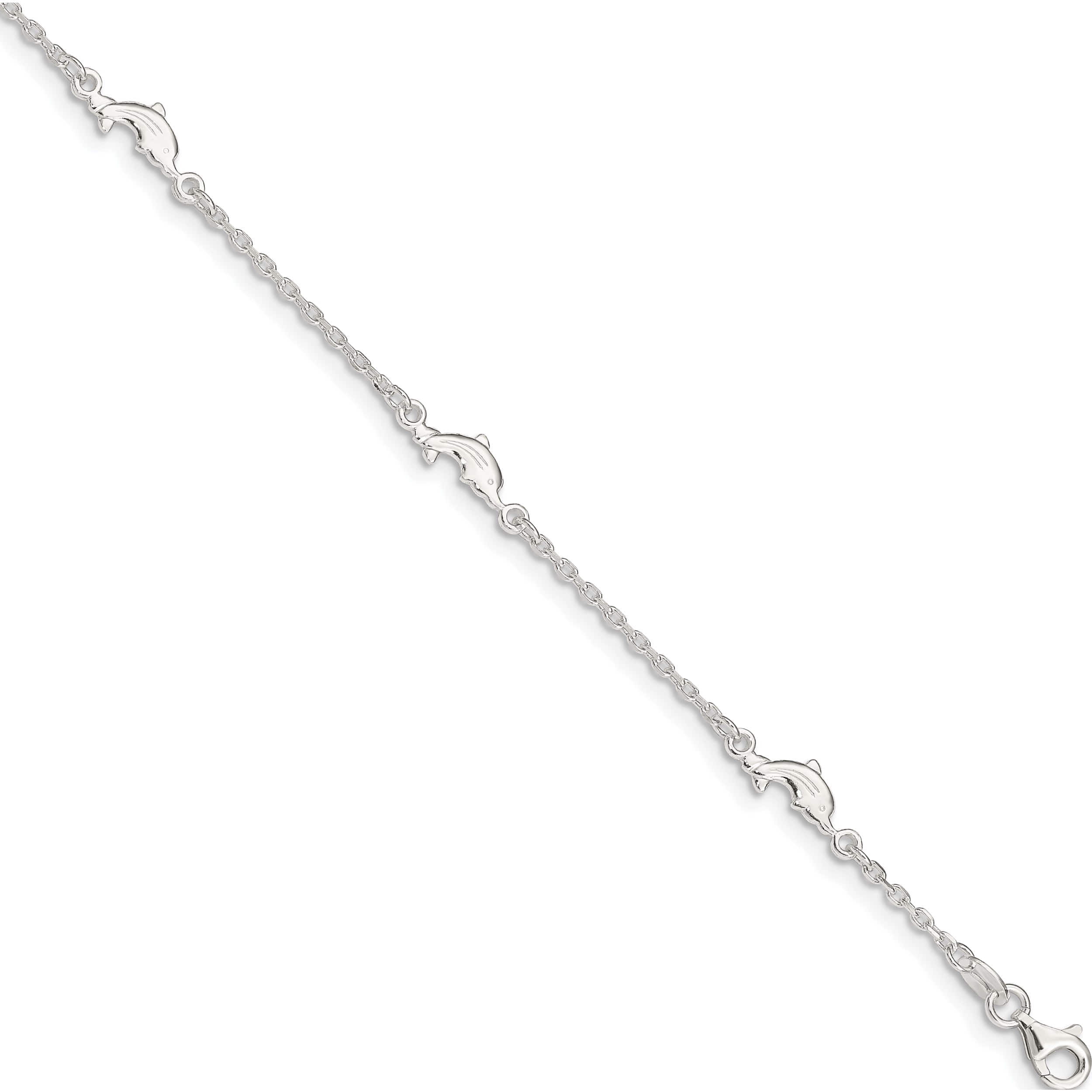 Sterling Silver Polished Dolphin 9In Plus 1In Ext. Anklet Made In India qg2783-9