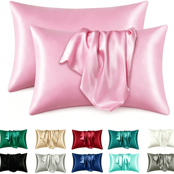 LQSEO Silk Satin Toddler Pillowcases, Small Pillow Case Pillow Cover 14X20 Inches with Envelope Closure, Soft and Silky Cooling Travel Pillow Covers for Nursery, Kids, Boys and Girls, Pink, 2 Pack