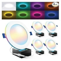 Sunco 4 Pack 6 Inch Smart Ultra Thin LED Recessed Ceiling Lights with Night Light, Tunable CCT 2700K to 6000K, Dimmable, 15W, Smooth Trim, Canless with Junction Box