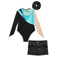 thumbnail image 3 of renvena Gymnastics Leotards for Girls Tumbling Biketards Ballet Dance Outfit with Hair Band Unitard with Shorts Turquoise&Black 8, 3 of 7