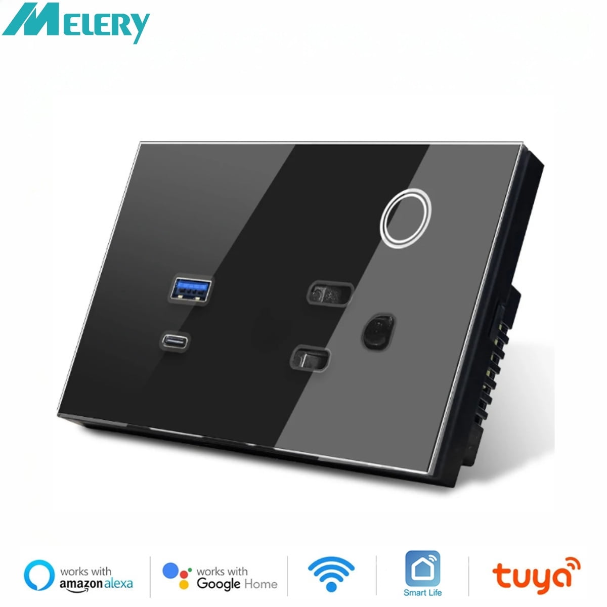 Melery US Smart Outlet - WIFI Tuya 15A 30W USB TYPE-C, Touch Control Wireless Remote Works with Smart Home Assistants