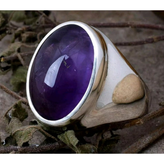 Purple Amethyst Silver Ring, 925 Sterling Silver Ring, Oval Shape Gemstone Ring, Men's Signet Ring, February Birthstone Ring, Gift For Him**