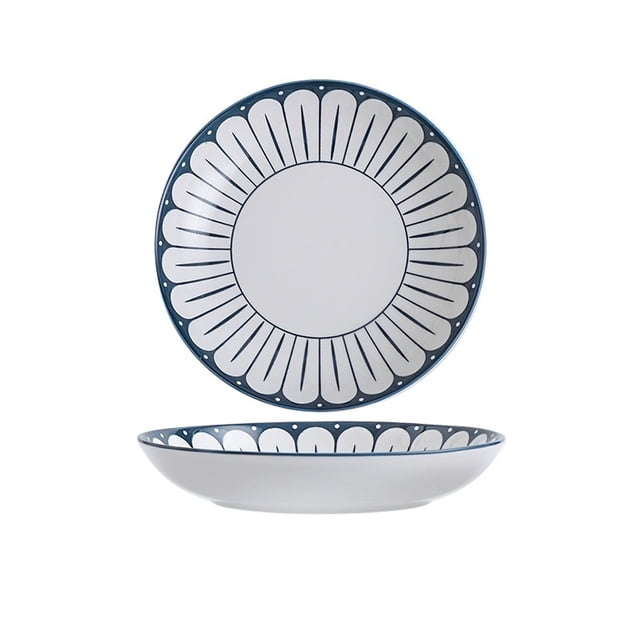 Japanese Style Underglaze Ceramic Plate Set, Dinner & Salad Plates for Breakfast Western Food Fruit, Durable Tableware for Home Kitchen Daily Use