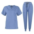 thumbnail image 2 of ZeXiYan Stretchy Scrubs Set for Women Comfy Medical Uniform Joggers Suit Solid Color V-Neck Top & Pants with Multi Pocket Scrubs In Regular and Petite Light Blue L, 2 of 6
