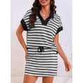 thumbnail image 5 of Women'S Striped 2 Piece Outfits Skirt Set Short Sleeve Skort Workout Set Matching Lounge Sets Black S, 5 of 9
