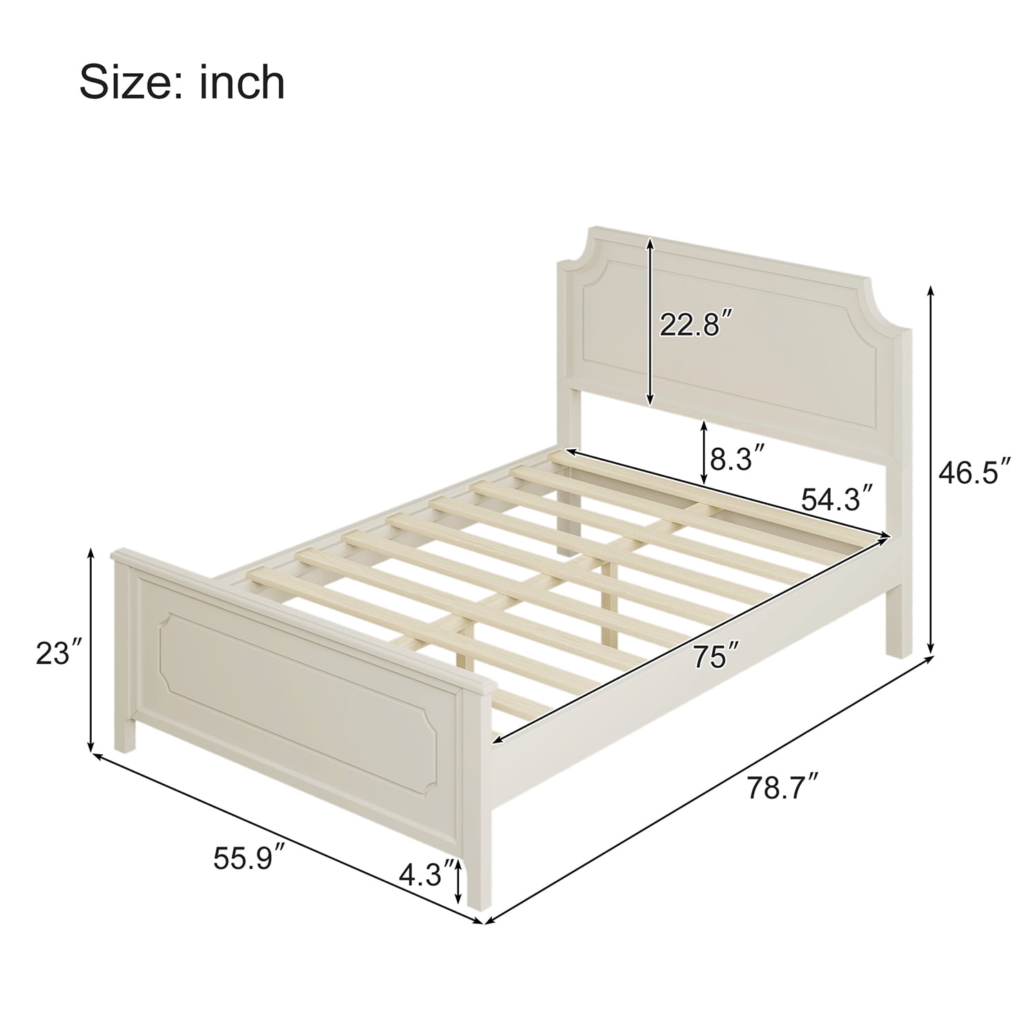 Kadyn Milky White Solid Rubber Wood Platform Bed, Modern Wood Full Platform Bed with Headboard, Farmhouse bedstead for Bedroom