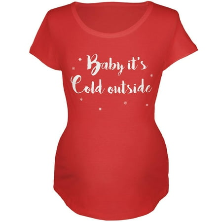 

Christmas Baby it s Cold Outside Script Snowflakes Maternity Soft T Shirt Red X-LG