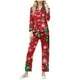 thumbnail image 2 of Conjunto de blusa y pantalón de manga larga con estampado de botones y cuello vuelto para mujer, blusa y pantalón de poliéster para mujer, 2 of 9