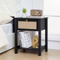 thumbnail image 4 of Wirrytor Rattan Nightstand with Drawer and Shelf, Modern Boho Bedside Table for Small Spaces, Black Wood End Table with Storage for Bedroom Living Room, 4 of 9