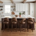 thumbnail image 5 of Guyou 30" Swivel Bar Stools Set of 2, Faux Leather Upholstered Barstools with Curved Back and Round Footrest, Modern Wooden Tall Kitchen Bar Chairs for Home Bar Pub Cafe, Brown, 5 of 12