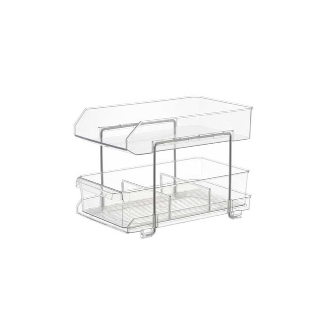 Toystoory Estante de almacenamiento de acrílico de doble capa de repuesto transparente con mango deslizante para el hogar, cocina, soporte para artículos Organizadores de utensilios de cocina Tipo 1 Toystoory HA074410-01