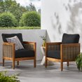 thumbnail image 2 of GDF Studio The Crowne Collection Outdoor Acacia Wood Club Chairs with Optional Sunbrella Cushions, Set of 2, Teak, Canvas Black, 2 of 6