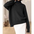 thumbnail image 6 of Women Mock Neck Sweater Chunky Long Sleeve Knitted High Low Hem Trendy Fall Winter Jumper Top Black One size, 6 of 9
