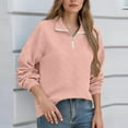 thumbnail image 2 of Weiqiqre Tops for Women Trendy Long Sleeve Quarter Zip Pullover Quilted Sweatshirt Casual Loose V Neck Collared Tops with Pockets, 2 of 7